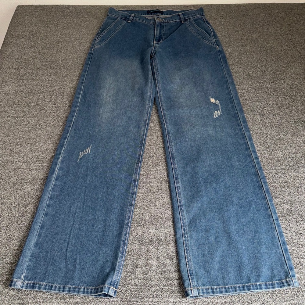 Midiross Women's Wide Leg Jeans Medium Wash Distressed High Rise Size Medium